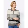 Polokragenpullover CASUAL LOOKS "Pullover" Gr. 40, grau (taupe, ecru, geringelt) Damen Pullover