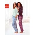 Pyjama H.I.S Gr. 32/34, bunt (mint, kariert, bordeaux, kariert), Damen, Single Jersey, Obermaterial: 100% Baumwolle, kariert, Homewear-Sets