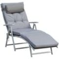 Outsunny - Sonnenliege Strandliege Gartenliege klappbar verstellbar mit Kissen Garten Metall Stoff Grau 137 x 63,5 x 100,5 cm