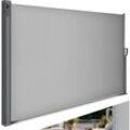 Seitenmarkise 160x300 cm Grau ausziehbar & Blickdicht Sichtschutz für Balkon, Garten & Terrasse Seitenrollo mit Wandhalterung Sonnenschutz aus
