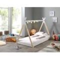 Kinderbett VIPACK "Tipi", braun (kiefer massiv weiß lackiert, natur), B:107cm H:134cm L:206cm, Betten, mit Lattenrost