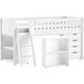 Spielbett VIPACK, weiß, B:134,7cm H:114cm L:206,7cm, Das Bett ist Kiefer massiv, Die Beimöbel MDF, Betten, mit viel Funktion auf kleinem Raum, LF 90x200 cm, Kiefer weiß lackiert