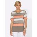 Rundhalsshirt CLASSIC BASICS "Shirt", Damen, Gr. 44, orange (lachs, geringelt), 50% Baumwolle, 50% Modal, gemustert, gestreift, mehrfarbig, Rundhals, Kurzarm, Shirts