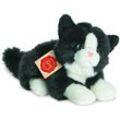 Teddy Hermann® Kuscheltier Katze liegend schwarz/weiß, 20 cm, zum Teil aus recyceltem Material, schwarz
