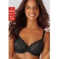 Bügel-BH PETITE FLEUR, Damen, Gr. 100, Cup F, schwarz (schwarz, weiß), Spitze, Obermaterial: 90% Polyamid, 10% Elasthan, klassisch, BHs, mit elastischer Spitze, Dessous