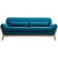 3-Sitzer Sofa mit Holzfüßen in Entenblau skandinavisches Design YOKO