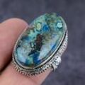 Manjujewelsparadise Natürlicher Blauer Azurit Edelstein Handarbeit 925 Sterling Silber Schmuck Ring S.6 I2n91