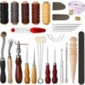 Tomtop Jms 31-Teiliges Leder-Nähwerkzeug, Diy-Lederhandwerk, Handnähset Mit Groover-Ahle, Gewachstem Fingerhut