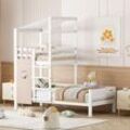 Okwish - Kinderbett 90x200 Etagenbett mit Dach, Premium Massivholzbett mit weißem Lattenrost