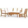 5-tlg. Garten-Lounge-Set,Gartenmöbel-Set mit Auflagen Creme Massivholz Akazie vidaXL