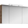 Badezimmerspiegelschrank SAPHIR "Serie 4010 Badezimmer-Spiegelschrank inkl. LED-Aufsatzleuchte", braun (eiche ribbeck quer nachbildung), B:120cm H:73,8cm T:17cm, Spanplatte, Schränke, Badschrank 120 cm breit, 3 Türen, 6 Glas-Einlegeböden, inkl Türdämpfer