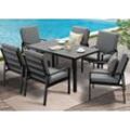 MeXo Gartenlounge-Set Gartengarnitur Set Aluminium, (Garten Essgruppe für 6 Personen, 7-tlg., 6 Sessel, 1 Esstisch, inkl. Auflagen), Gartenmöbel Set wetterfest und platzsparende, schwarz