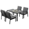 MeXo Gartenlounge-Set Garten-Essgruppe, (Aluminium Gartenmöbel Set, 5-tlg., 4 Sessel, 1 Esstisch 140x 80x 70 cm, 8 Auflagen), Wetterfest Gartenlounge Set Essgruppe Gartengarnituren für 4 Personen, schwarz