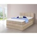 Boxspringbett HAPO, beige, Liegefläche B/L: 140cm x 200cm, kein Härtegrad, Bonnell-Federkernmatratze, Kopfteil, seitliche Unterbox und Obermatratze sind mit pflegeleichtem Feinstrukturstoff in Leinenoptik (100% Polyester) bezogen, Die Oberseite der Unterfederung und die Ober- und Unterseite der Obermatratze sind jeweils mit einem rutschhemmenden Stoff aus 100% Polyester bespannt., Komplettbetten, 