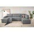 Wohnlandschaft HOME AFFAIRE "SHERWOOD XXL 329 cm, U-Form, Schlafsofa" Sofas Gr. B/H/T: 329cm x 85cm x 195cm, Cord, Recamiere links, grau (anthrazit) Schlaffunktion m. Bettkasten (194x139 cm), Cord, Vintage, Samtvelours