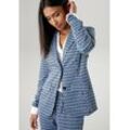 Kurzblazer ANISTON SELECTED Gr. 34, blau (blau-schwarz-offwhite) Damen Blazer mit grafischem Allover-Muster