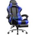 GTPLAYER Gaming-Stuhl Bürostuhl mit Massagefunktion, Fußstütze, Kopfstütze (Packung), Ergonomischer Gamer Stuhl, Maximale Belastung 150 kg, 360° drehbar, blau