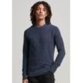 Strickpullover SUPERDRY "TEXTURED CREW KNIT JUMPER" Gr. L, blau (eclipse navy heather) Herren Pullover mit strukturiertem Waffelstrickmuster