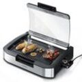 Arendo Gourmet Tischgrill mit Glasabdeckung - Elektrogrill - Barbecue - für Steaks, Würstchen, Fisch, Meeresfrüchte, Gemüse, Pilze u.v.m.