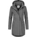 Softshelljacke PEAK TIME "L60013", Damen, Gr. XL (42), grau (dunkelgrau), Softshell, Obermaterial: 96% Polyester, 4% Elasthan, Futter 1: 100% Polyester, Futter 2: 60% Baumwolle, 40% Polyester, sportlich, figurbetont Po-bedeckend, Langarm Ärmel ohne Ärmelschlitz normaler Saum mit Reißverschluss, Jacken, wasserabweisender Übergangs-Mantel mit abnehmbarer Kapuze