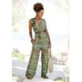 Overall LASCANA Gr. 34, N-Gr, grün (türkis, bedruckt) Damen Overalls Strandoveralls mit überlappendem V-Ausschnitt, sommerlicher Jumpsuit Alloverprint Bestseller