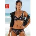 Bügel-Bikini LASCANA, Damen, Gr. 36, Cup F, schwarz (schwarz, bedruckt), Polyamid, geblümt, gepunktet, bedruckt, Bikini-Sets, mit geblümtem Print