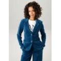 Jackenblazer ANISTON CASUAL, Damen, Gr. 36, blau (petrolblau), Cord, Obermaterial: 67% Baumwolle, 28% Polyester, 5% Elasthan, unifarben, leicht glänzend, Strukturmuster, modisch, figurumspielend hüftlang, Blazer, mit Reverskragen, Topseller