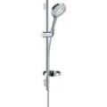 Brausegarnitur HANSGROHE "12cm, 3 Strahlarten PowderRain mit Duschstange 65cm und Seifenschale" Brausegarnituren silberfarben (chrom) Chrom