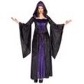 Karneval-Klamotten Hexen-Kostüm Damen schwarz lila mit Glitzer Pailletten, Hexe Halloween Frauenkostüm Damenkostüm, lila|schwarz