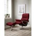 Relaxsessel STRESSLESS "Mayfair", rot (rot q2 faron), B:92cm H:103cm T:79cm, ROHLEDER Stoff Q2 FARON: Ein fester zuverlässiger Bouclu00e9 mit einem strukturierten Aussehen und einer komfortablen Oberfläche (100% Polyester im Flor, Grundgewebe: 50% Polyester, 50% Polyacryl), Sessel, mit Hocker, mit Cross Base, Größe S, M & L, Holzakzent Schwarz