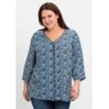 Bedruckte Bluse mit Smok- und Kontrastdetails, tiefblau gemustert, Gr.50