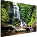 Bild auf Leinwand, Wasserfall im grünen Wald - 120x80