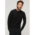 Strickpullover SUPERDRY "TEXTURED CREW KNIT JUMPER" Gr. L, schwarz (raven heather) Herren Pullover mit strukturiertem Waffelstrickmuster