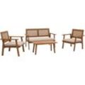 HHG - Garten-Garnitur 961, Lounge-Set Gartenlounge Bank Sessel Tisch, Holz Akazie MVG-zertifiziert Kissen creme