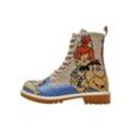 Schnürboots DOGO "Damen Wb Long Boots Tweety With Roses 36 farbig Vegan Damen Boot" Gr. 38, Normalschaft, blau (blau, beige) Damen Schuhe Vegan