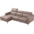 Ecksofa EGOITALIANO "Matt, erstklassiger Sitzkomfort, aufwendige Detailverarbeitung, L-Form" Sofas Gr. B/H: 247 cm x 100 cm, Leder BULL, Recamiere links, beige (safari) mit verstellbaren Kopfteilen zum Relaxen