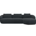 Wohnlandschaft FLEXLUX "Torino, rund, L-Form, Sofa-Ecke mit Recamiere, Longchair-Sofa" Sofas Gr. B/H/T: 307 cm x 85 cm x 146 cm, Lederoptik, Chaiselongue rechts, schwarz (gorilla black) Modernes, organisches Sofa-Design, Kaltschaum, Wellenunterfederung