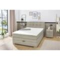 Boxspringbett JOCKENHÖFER GRUPPE "Amelie", beige (greige 426, 17), B:154cm L:217cm, Topper: 100% Polyurethan, Bezug (100% Polyester) abnehmbar und waschbar bis 60u00ba C, Spiegelfläche der Matratze: 100% Polyester, Bezug Bett: Cord (100% Polyester), Komplettbetten, Boxspringbett, mit Bettkasten und Topper, erhältlich in 120 & 140cm Breite