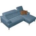 Ecksofa EGOITALIANO "Soul, Design und Sitzkomfort auf hohem Niveau, tolle Details, L-Form", blau (hellblau), B:250cm H:99cm T:166cm, Luxus-Micofaser Lederoptik (100% Polyester) ist ein neues technisches Gewebe mit einem visuellen und taktilen Aspekt, der dem Nubuk sehr nahe kommt, mit innovativen Eigenschaften. Seine außerordentliche Weichheit kommt von einem exklusiven Produktionsprozess, der Unr