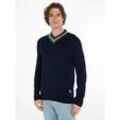 Strickpullover TOMMY JEANS "TJM REG V-NECK CABLE SWEATER" Gr. L, blau (dark night navy) Herren Pullover V-Ausschnitt-Pullover mit zartem Zopfmuster