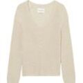 Strickpullover MARC O'POLO Gr. XS, beige Damen Pullover mit dekorativem Strickmuster am Ärmel und V-Neck