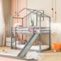 Okwish - Kinderbett, niedriges Etagenbett mit Rutsche, Etagenbettgestell aus Massivholz mit Lattenrost 90 x 200 cm, grau (alte Artikelnummer: