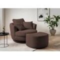 Drehsessel LEONIQUE "MAISIE, Love Seat XXL Lese-Sessel, Big-Sessel mit Hocker", braun, B:120cm H:86cm T:173cm, Sessel, Set in MEGA CORD und Web-Velours, drehbar 360 Grad