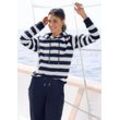 Kapuzensweatshirt H.I.S, Damen, Gr. 32/34, blau (marine, ecru, gestreift), Interlock, Obermaterial: 100% Baumwolle, gestreift, klassisch, bequem normal, Langarm Rippbündchen, Sweatshirts, im maritimen Stil, Loungewear, Loungeanzug, Hoodie