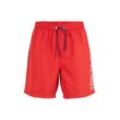 TOM TAILOR Herren Badehose mit großem Schrift-Print seitlich, rot, Textprint, Gr. M