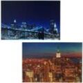 Neuwertig] 2er-Set LED-Bild Leinwandbild Leuchtbild Wandbild 40x60cm, Timer Skyline New York