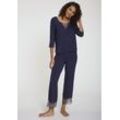 Pyjama LASCANA Gr. 32/34, blau (nachtblau) Damen Homewear-Sets Spitze mit zauberhafter Blumenstickerei