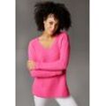 V-Ausschnitt-Pullover ANISTON CASUAL, Damen, Gr. 36, pink (magenta), Feinstrick, Obermaterial: 100% Baumwolle, unifarben, modisch, lässig geschnitten Po-bedeckend, V-Ausschnitt, Pullover, im trendigen Mustermix, Topseller