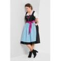 Dirndl SHEEGO "Große Größen", Damen, Gr. 40, Normalgrößen, bunt (schwarz, türkis), Obermaterial: 100% Polyester;Futter: 50% Polyester, 50% Baumwolle;Schürze: 60% Baumwolle, 40% Polyester;Bluse: 65% Polyester, 35% Baumwolle, gemustert, feminin, figurbetont knieumspielend, eckiger Ausschnitt, Kleider, mit Schürze und Bluse 3tlg.