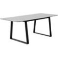 Esstisch HAMMEL FURNITURE "Meza Designtisch mit Auszugsfunktion und 2 Einlegeplatten", weiß (weiß, schwarz), B:165cm H:73,5cm T:90cm, Tischplatte: Weiß laminat (MDF-Kante natur), Gestell: Pulverbeschichtetes schwarzes Metall, RAL9005 matt, Mit nanobehandeltem Laminat, einer matten, seidigen Oberfläche, die Fingerabdrücke abweist und langlebig und hygienisch ist, Mit nanobehandeltem Laminat, einer 